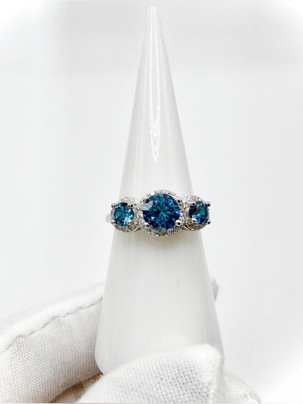 Three Stone Blue Topaz CZ .925 Sterling Silver Ring